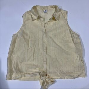 Elle yellow and white striped button up tank top front tie size XXL